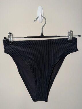 Frankie's Bikinis Black Ribbed High-Cut Bikini Bottom